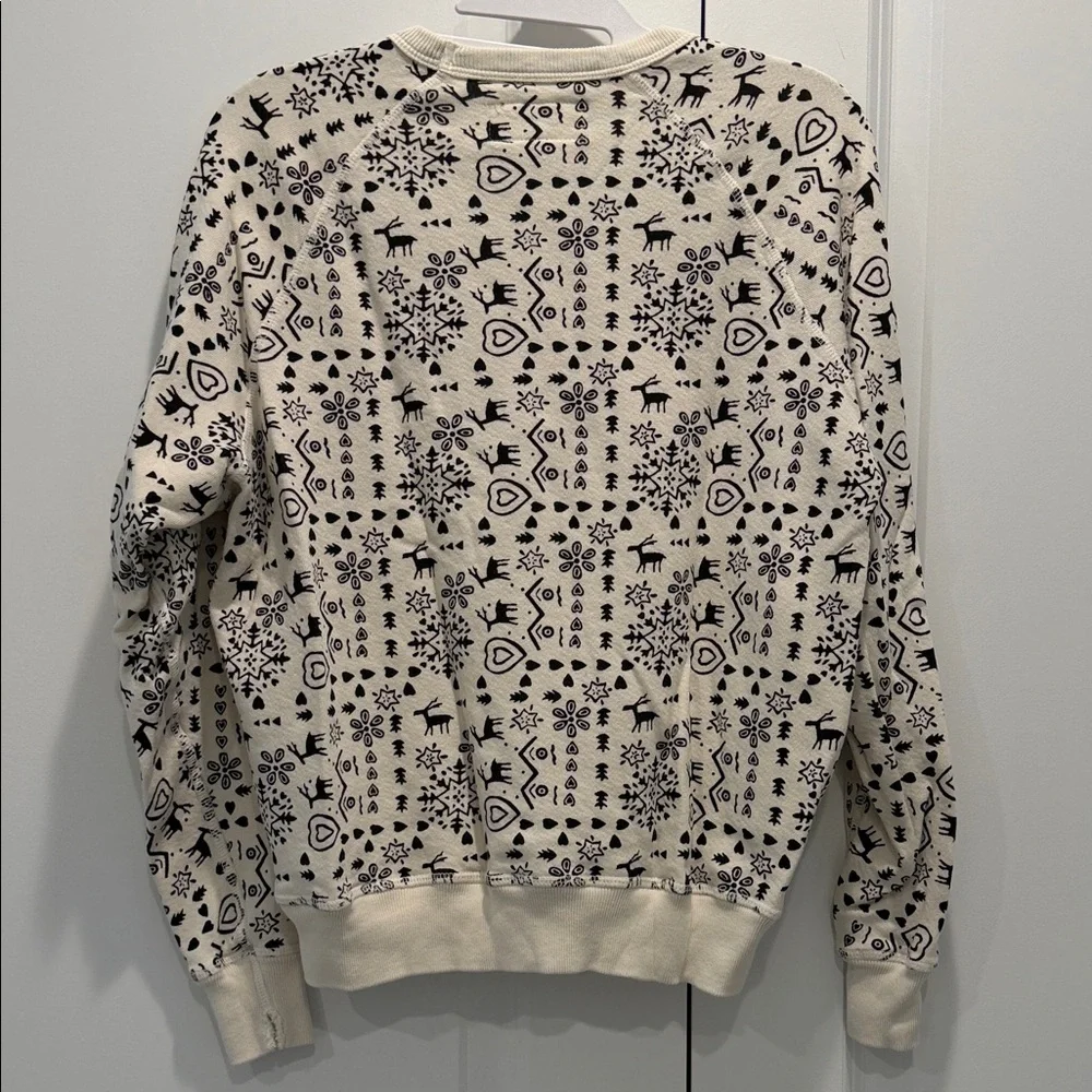 THE GREAT. Black and Cream Patterned Holiday Christmas Sweatshirt Neutral, 0 - Picture 5 of 5